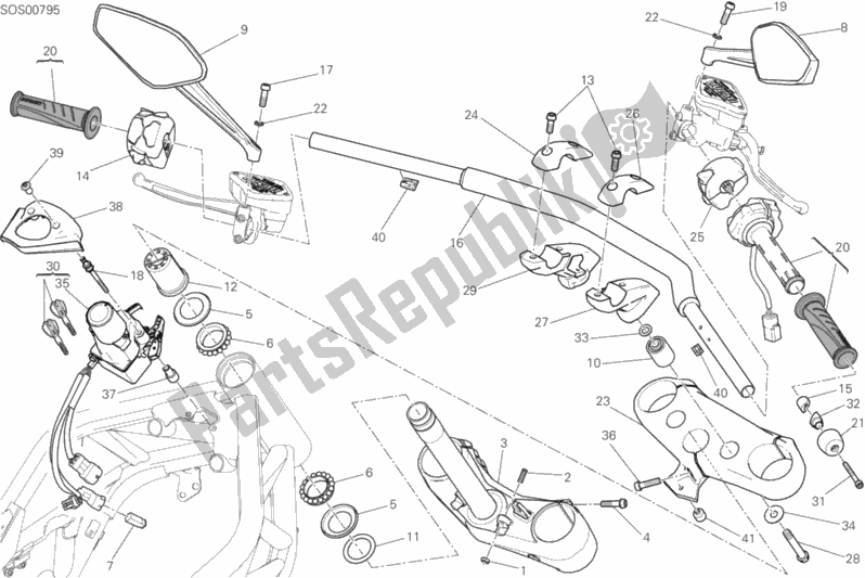 All parts for the Handlebar of the Ducati Diavel Xdiavel Brasil 1260 2017 All parts for the Handlebar of the Ducati Diavel Xdiavel Brasil 1260 2017